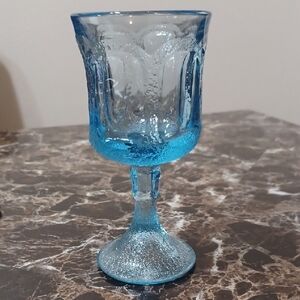 Vintage 1970s Fostoria Woodland Blue Glass Water Goblet